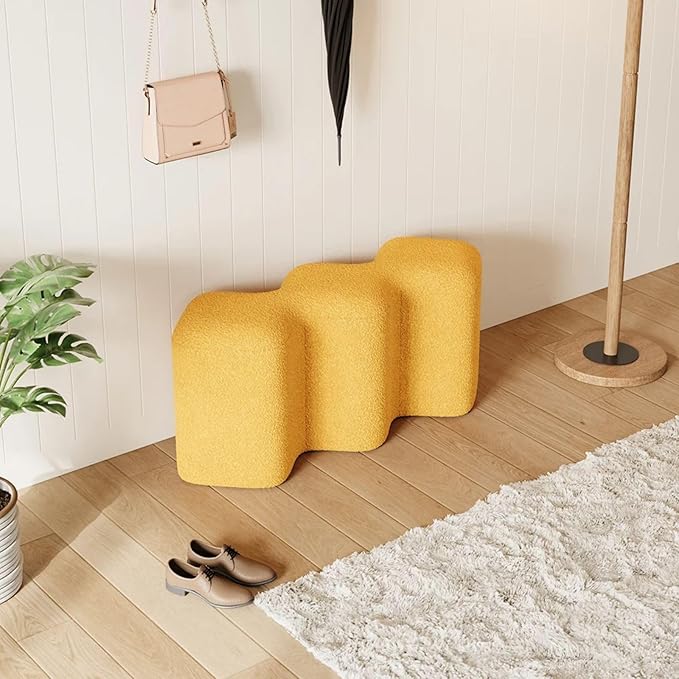LOVEDIMA Modern Yellow Entryway Bench Boucle Upholstered Ottoman End of Bed Bench