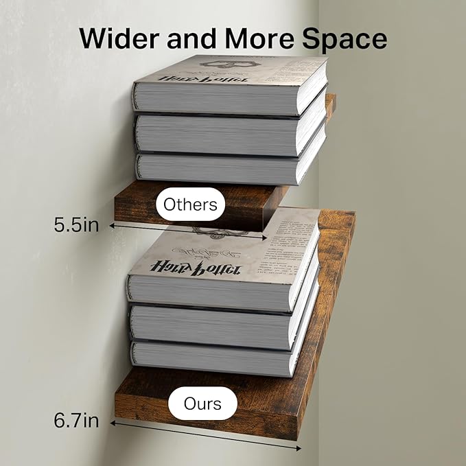 BAYKA Floating Shelves for Wall, 22.5 inches Wall Mounted Rustic Wood Shelves for Bathroom, Bedroom, Living Room, Floating Shelves for Books/Storage/Decor(Rustic Brown,Set of 3)-NeatNest