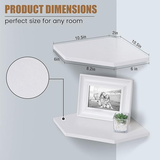 Corner Shelf Wall Mount, Floating Corner Shelves, Set of 2 Corner Wall Shelf Organizer, Rustic Wood Wall Storage Display Shelves for Living Room Bedroom Bathroom Kitchen, Rustic White-NeatNest