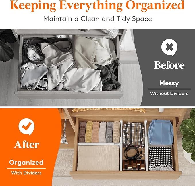 Lifewit 8 Pack Drawer Dividers 4" High,11-17" Adjustable Dresser Drawer Organizers for Clothes, Expandable Dresser Separators in Bedroom/Bathroom/Kitchen/Vanity/Office Organization and Storage, White-NeatNest