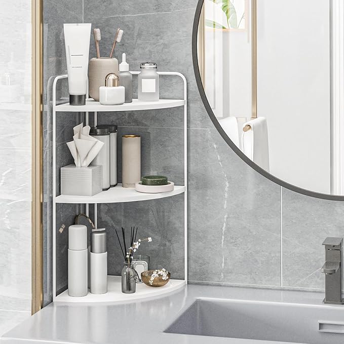 Bathroom Counter Organizer,Countertop Organizer,Vanity Organizers,Bathroom Storage,Bathroom Sink Caddy,Counter Shelf,Corner Counter,Corner Shelves(White)-NeatNest