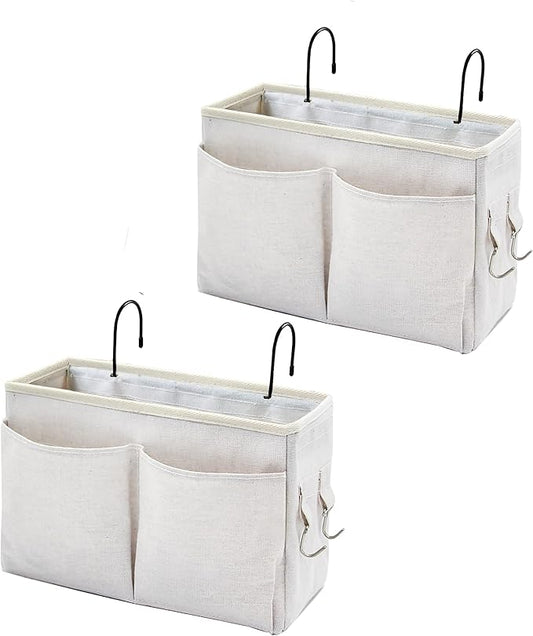 Bedside Caddy Organizer & Bedside Storage Basket Multi-Function Organizer for Bunk, Hospital Beds, Dorm Bed Rails,| Holds Magazines, Books, Glasses, Phone | Space-Saving (White 2 Pack)-NeatNest