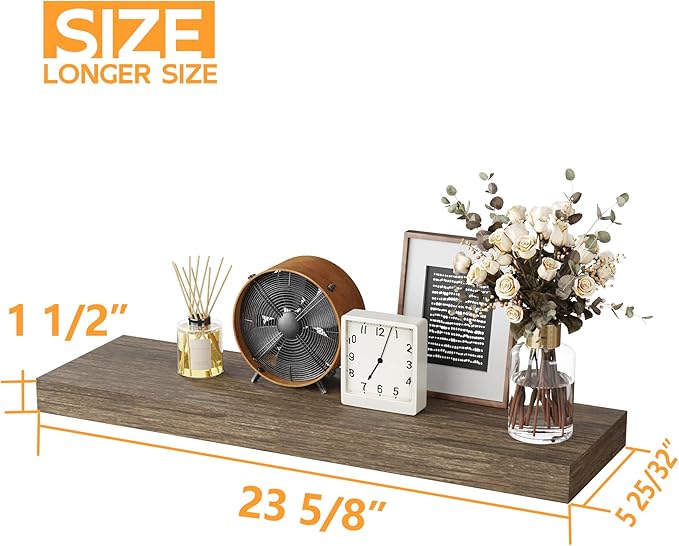BAMEOS Floating Shelf, 24x6 Wall Shelf,Decor Wall Mounted Shelves,Hanging Shelf Set for Bathroom Kitchen Living,Kitchen,Room Bedroom Storage-NeatNest