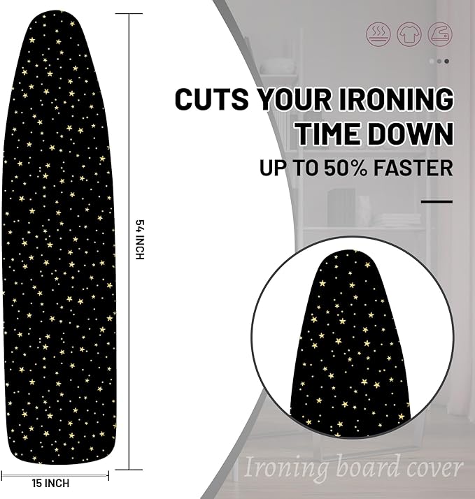Extra Thick Ironing Board Cover and Pad, Night Sky Space 15x54 Ironing Board Cover, Resist Scorching and Staining,Elastic Edges,Cosmic Starry Fantasy Galaxy Universe Space Cartoon Stars