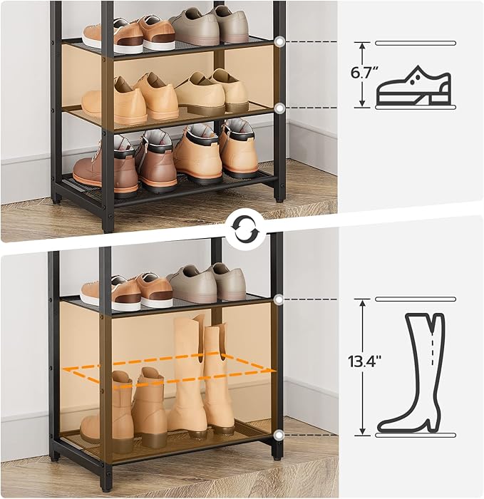 HOOBRO 10-Tier Shoe Rack, 20.5" L Shoe Storage Organizer, Narrow Shoe Shelf, Saving Space, Stable and Sturdy, Hold 18-20 Pairs of Shoes, for Entryway, Hallway, Living Room, Rustic Brown BF40XJ01-NeatNest