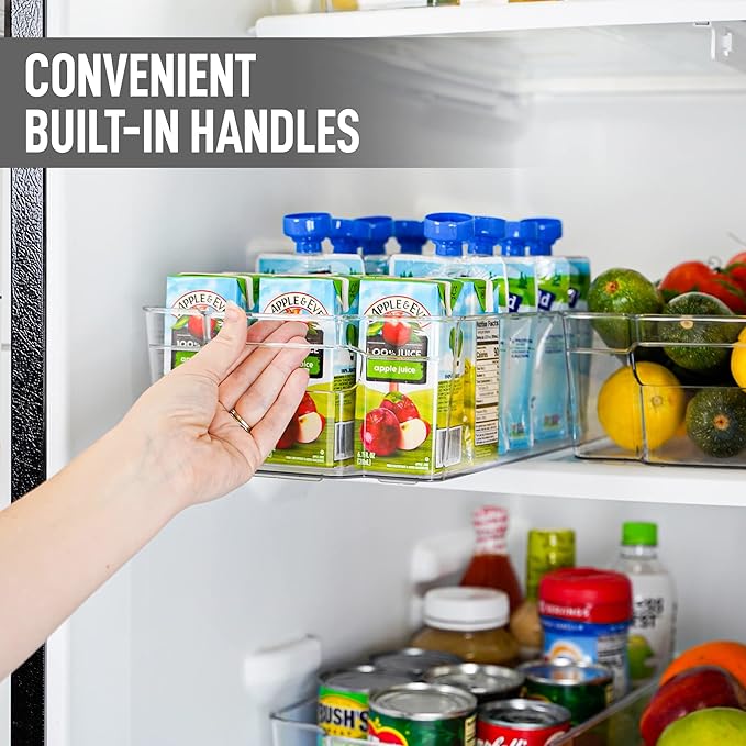 Zulay 4 Pack Clear Refrigerator Organizer Bins - XL Fridge Organizers and Storage Clear - Ideal Freezer Organizer Bins, Refrigerator Storage Containers, Kitchen Cabinets, Pantry Organization