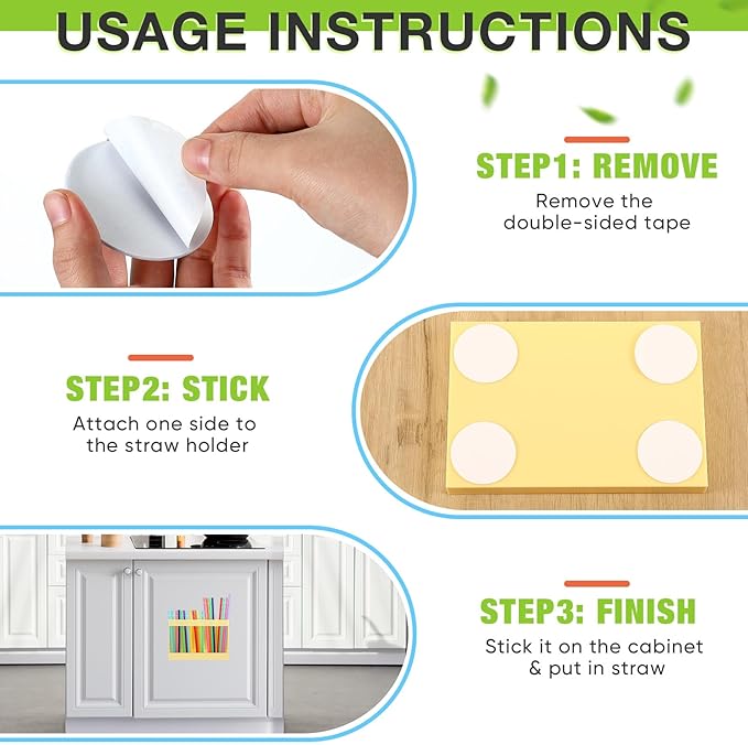 Acrylic Straw Holder for Cabinet Door with Double Sided Adhesive Tape Reusable Straw Organizer Tumbler Storage Kitchen Accessories Container for Counter Cupboard(Cream Color,Large)