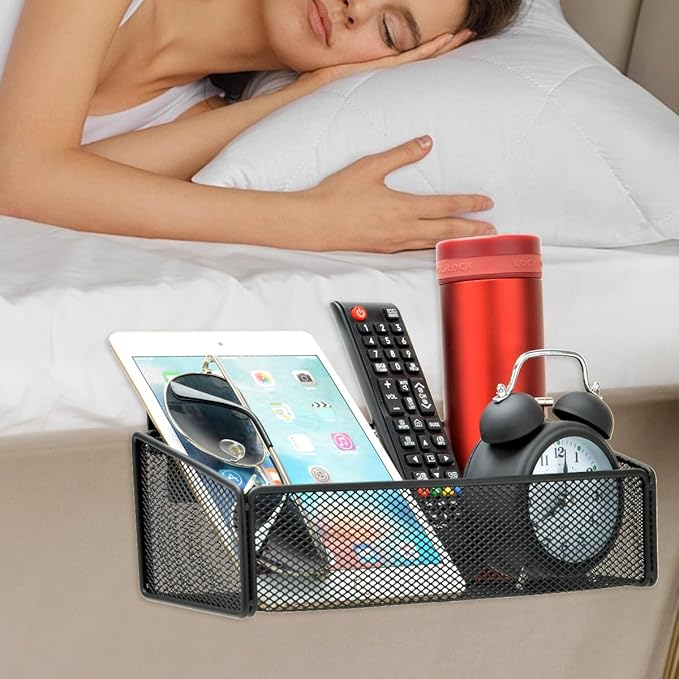 Bedside Shelf Bunk Bed Organizer Shelf Hanging Storage Metal Basket Phone Holder for Bedroom,Dorm,Office - Easy Use for Both Adult and Kids (Black)-NeatNest