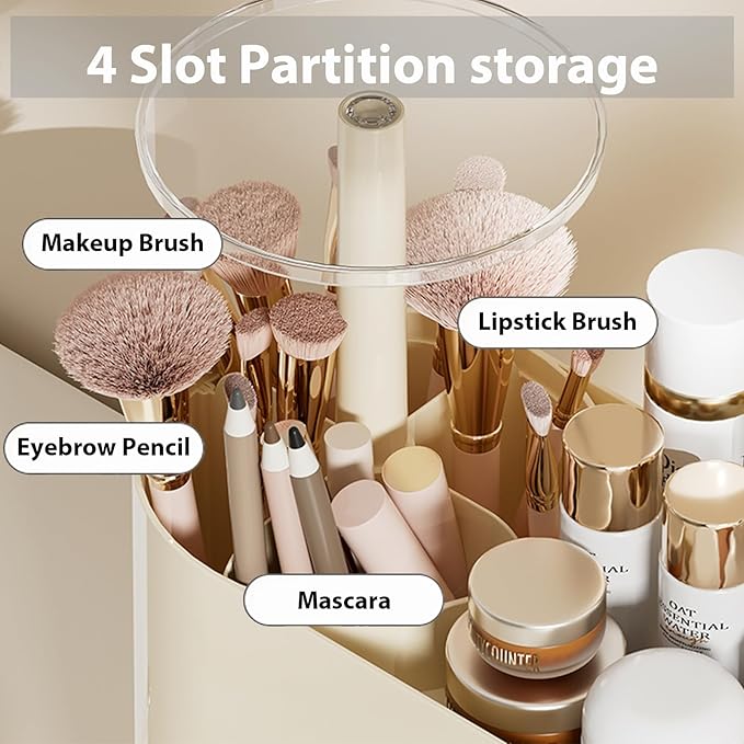 Makeup Organizer with Drawers for Vanity, 4 Slot Brush Holder with One Touch Open,Spacious Cosmetic Storage for Dresser Vanity and Bathroom Countertop, Beauty Holder for Lipstick Skincare(White)-NeatNest