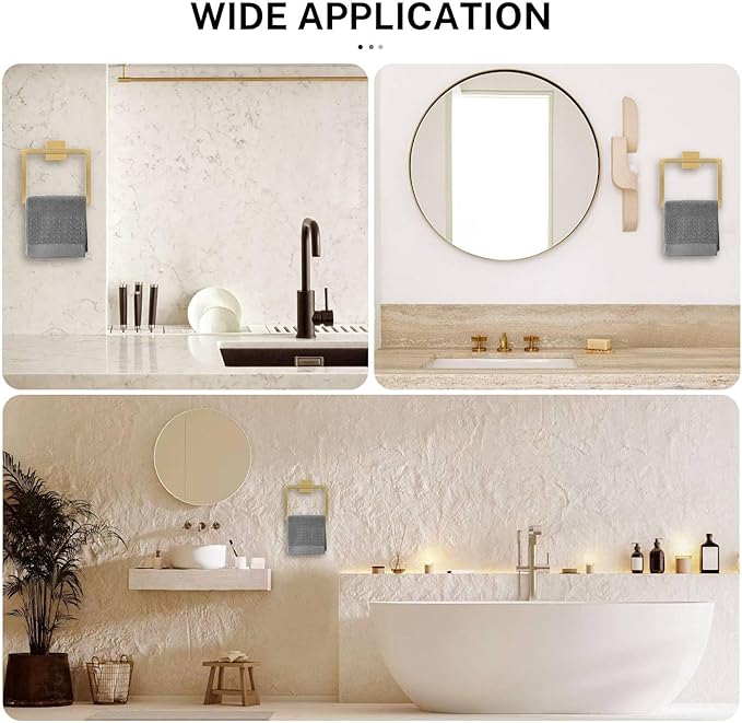 2-Piece Brushed Gold Square Towel Ring,Hand Towel Holder,SUS304 Stainless Steel Modern Towel Holder Wall-Mounted Bathroom Towel Ring