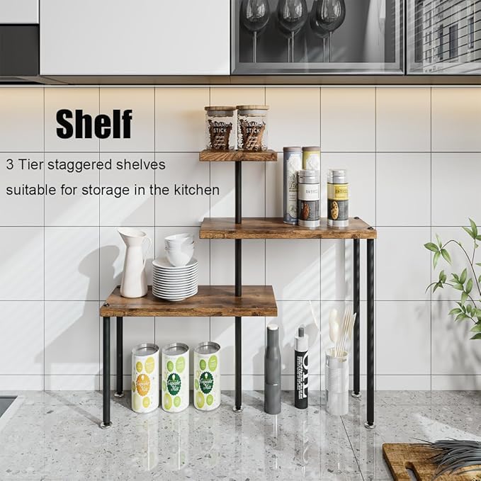Countertop Organizer Organization 3 Tier Kitchen Corner Shelves Adjustable Spice Storage Rack for Bathroom Coffee Area Over Sink (Black)-NeatNest