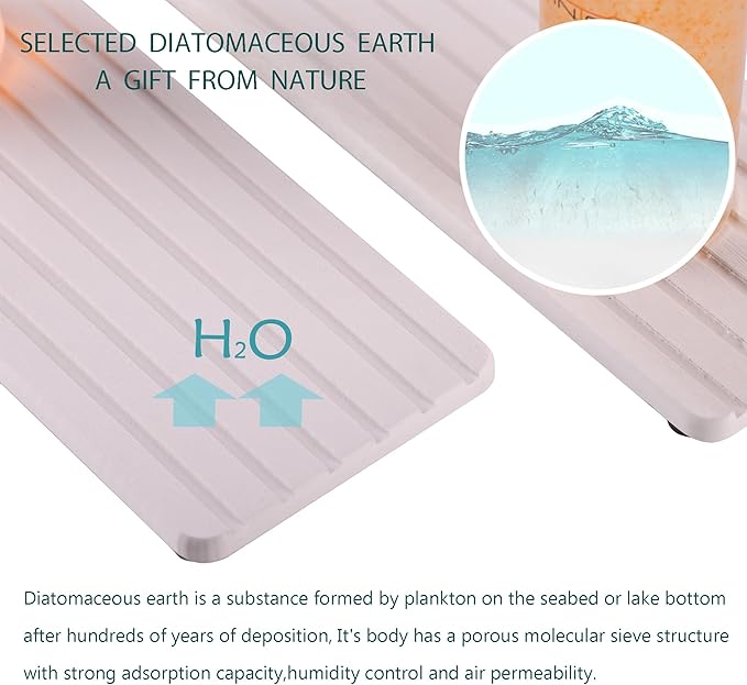 2 PCS Water Absorbent Diatomite Coasters (10.2" x 4"), Grooved Design, Water Absorbing Stone Used for Hand Soaps & Plants & toiletries in The Modern Home-NeatNest