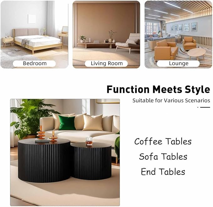 Modern Round Wooden Nesting Coffee Table Set of 2 Circle Tables with Non-Slip Feet, Accent Side End Table, Saving Space Design and No Need Assembly (ELARGE)