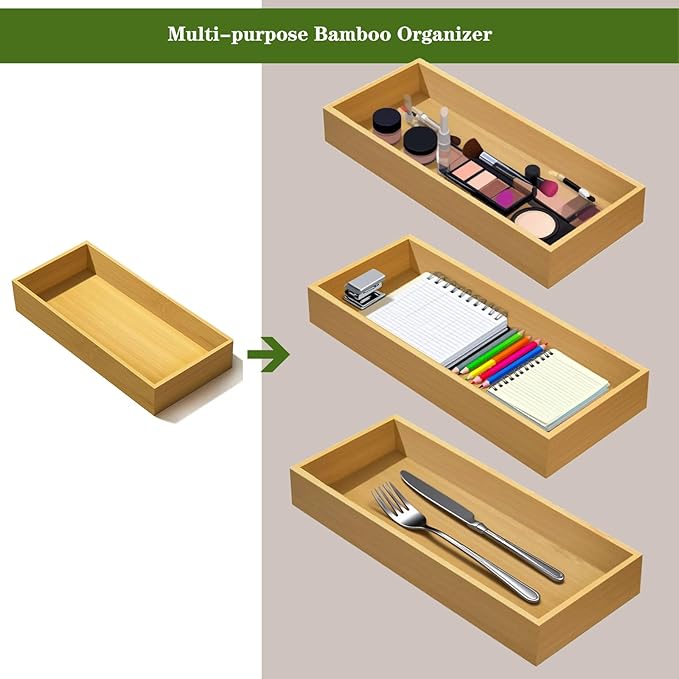 Desktop organizer, Bamboo storage tray for small tools, For office cabinets Bathroom 11.8x4.92x1.34 Inches(1 - PCS)-NeatNest