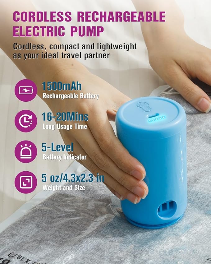Vacuum Storage Bags for Travel, 24 Pack (6L+6M+6S+6XS) Vacuum Seal Bags with Wireless Rechargeable Electric Pump, Travel Essentials Space Saving Bag for Clothes, Luggage, Carry-on Suitcase, Backpack-NeatNest