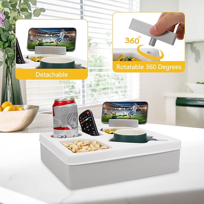 Couch Cup Holder Tray, Silicone Sofa Couch Caddy for Bed Car Seat Beach Organizer, Waterproof Cup Holder with Phone Stand for TV Remote, Snacks, Drinks, Cellphone (White)-NeatNest