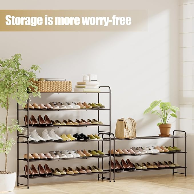3-Tier Long Metal Shoe Rack,Extra Large Capacity Adjustable Stackable Shoe Organizer Shelf for Closet Entryway, Bedroom,Living Room, Floor,Hallway Shoe Shelf,Black 42" W × 24.5" H-NeatNest