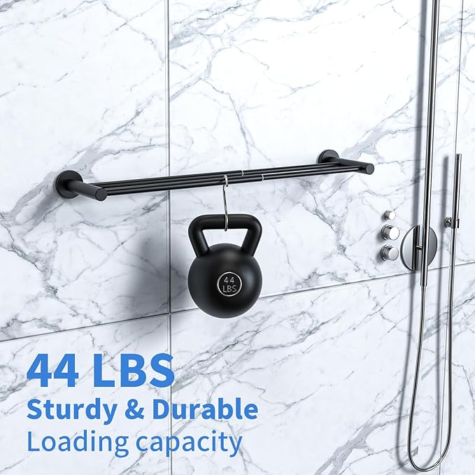 Adjustable Double Bath Towel Bar 16 to 27.6 Inch,ZUEXT Oil Rubbed Black Stainless Steel Towel Holder Hanger, Expandable Wall Mounted Towel Rail for Bathroom Kitchen, 1" Tube Towel Rail Racks w/Hooks