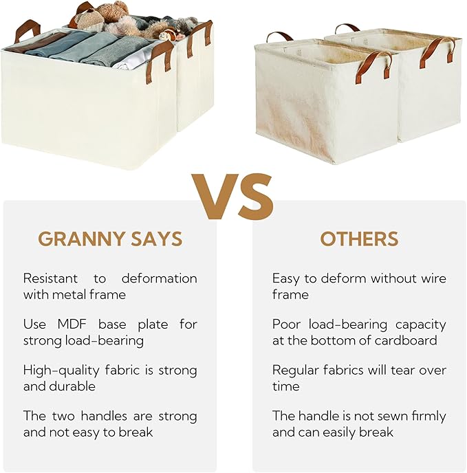 GRANNY SAYS Storage Baskets for Shelves, Closet Organizer Bins, Clothes Storage Bins with Metal Frame, Extra Large Baskets for Organizing and Storage, Collapsible, Ivory, 2-Pack-NeatNest