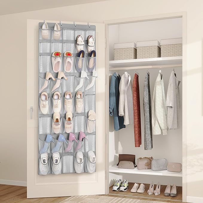 FENTEC 40 Large Pockets Over The Door Shoe Organizer, Mesh Hanging Shoe Organizer Shoe Rack for Closet Mesh Closet Shoe Holder, Over Door Organizer, Shoe Organizer for Wall, Grey, 1 Pack-NeatNest
