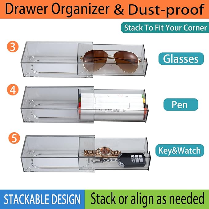 5 Pack Acrylic Makeup Organizer Clear Stackable Storage Drawers Tall Acrylic Bathroom Makeup Organizer for Cosmetic,Beauty Supplies,Ideal for Vanity, Undersink,Cabinet,Desk Home Organization-NeatNest