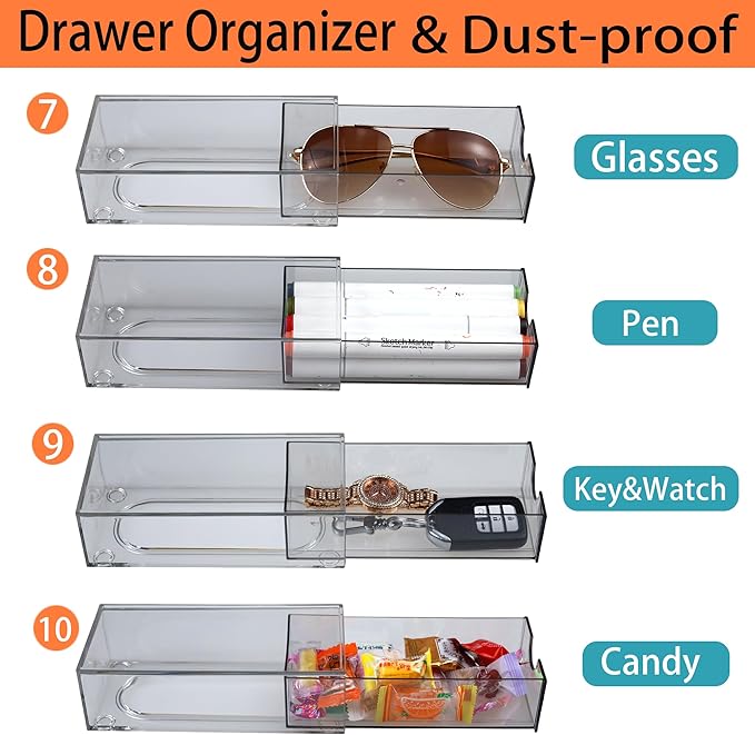 10 Pack Acrylic Makeup Organizer Clear Stackable Desk Organizers Dustproof Drawer for Make Up,Jewelry,Pen, Stationary-NeatNest