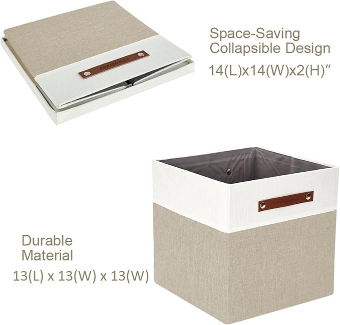 DECOMOMO Storage Basket with Lid, Storage Cubes with Handles, Fabric Box with Lid (Beige and White, 13” / 3 Pack)-NeatNest