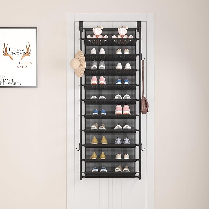 10 Tier Shoe rack Hanging Shoe Storage the door shoe rack for Closet Pantry Over The Door Shoe Organizer Wall Floating Shelves (Black, 10 Tier)-NeatNest