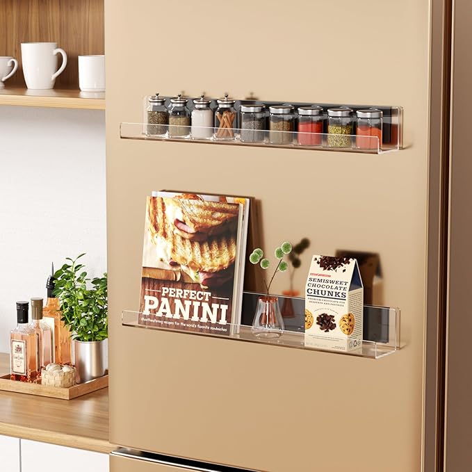 Carmanon Magnetic Book Shelf for Whiteboard, Reusable Acrylic Book Display Shelf with Strong Adsorption Capacity, Magnetic Book Holder for Classroom Refrigerator Office Teacher Kids, Clear-NeatNest