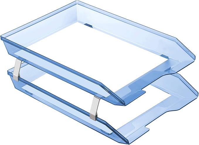 Acrimet Facility 2 Tier Letter Tray, Front Load, Letter Size/A4, Desktop File Organizer, Plastic (Clear Blue Color)-NeatNest