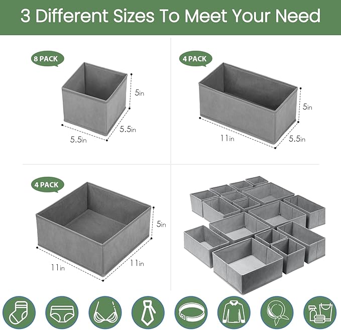 Criusia Drawer Organizer Clothes,16 Pack Underwear Drawer Organizers, Foldable Closet Organizers and Storage Dresser Drawer Dividers Clothing Organizer for Clothes, Socks, Scarves, Bra, Ties (Grey)-NeatNest
