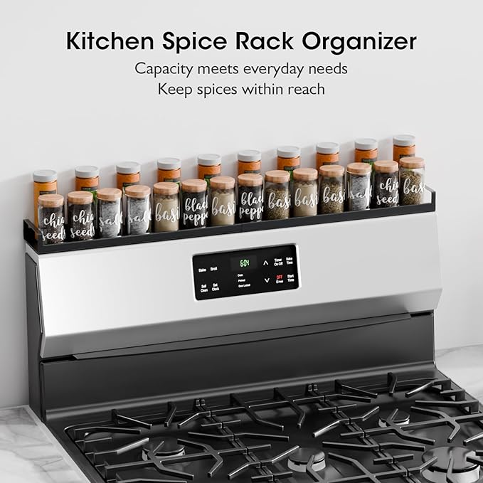 Bumusty 4X Strong Magnetic Shelf for Stove Top, 30" Adjustable Oven Shelf Spice Rack Over the Stove, Seasoning Organizer Kitchen Shelves, Matte Black-NeatNest