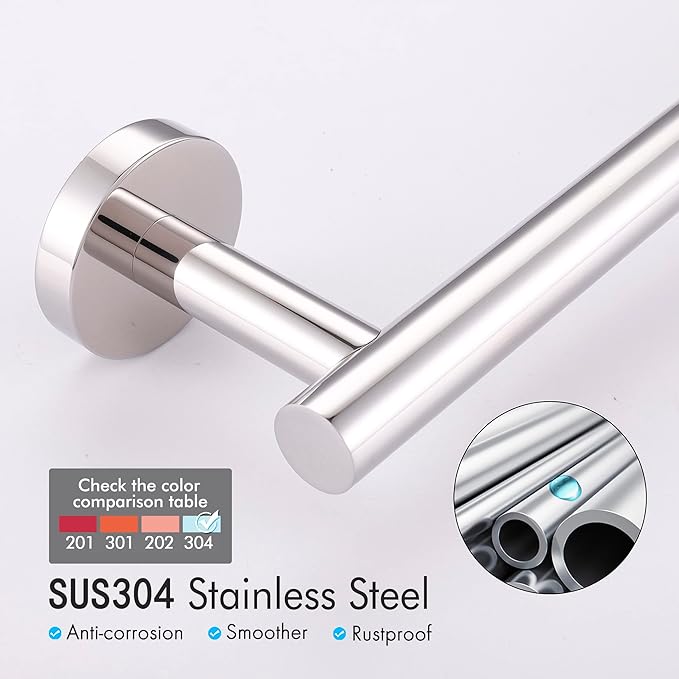 KES 9.6 Inches Hand Towel Bar Bathroom Towel Holder Kitchen Dish Cloths Hanger SUS304 Stainless Steel RUSTPROOF Wall Mount Polished Steel, Total Length 12 Inch, A2000S30