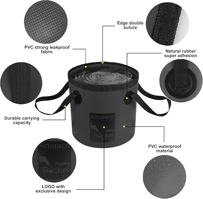 AUTODECO 5 Gallon Collapsible Bucket Water Container Portable Wash Basin for Fishing Camping Car Washing Hiking 20L-NeatNest
