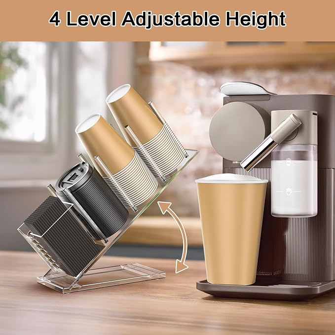 Acrylic Cup and Lid Holder with Straw Organizer, Adjustable Coffee Cup Holder Organizer, 5 Compartment Cup Dispenser for Disposable Paper & Plastic Cups, for Station Home Countertop Bar Breakroom-NeatNest