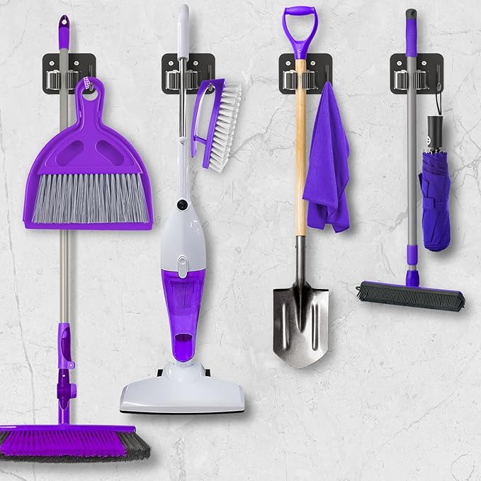 Broom Holder Wall Mount Screw Drilling, Sturdy Heavy Duty Stainless Steel Mop Gripper Rack Perforated, Perfect for Laundry Room Organizer, Fit with Laundry Kitchen Garage Garden Storage System-NeatNest