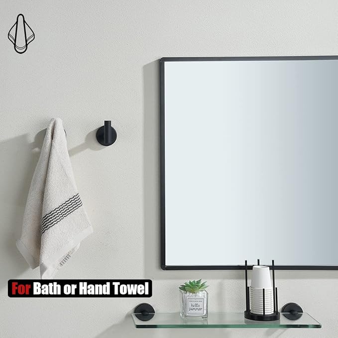 JQK Black Bathroom Towel Hook, Coat Robe Clothes Hook for Bathroom Kitchen Garage Wall Mounted (4 Pack), 304 Stainless Steel Matte Black, TH100-PB-P4-NeatNest