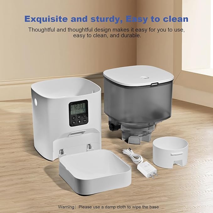 Automatic Cat Feeder, 4L Cat Food Dispenser with 10s Voice Recorder, Pet Feeder up to 8 Meals per Day, Timed Dog Feeder with Dry Food Sealed Ring (White, 4L-Basic)-NeatNest
