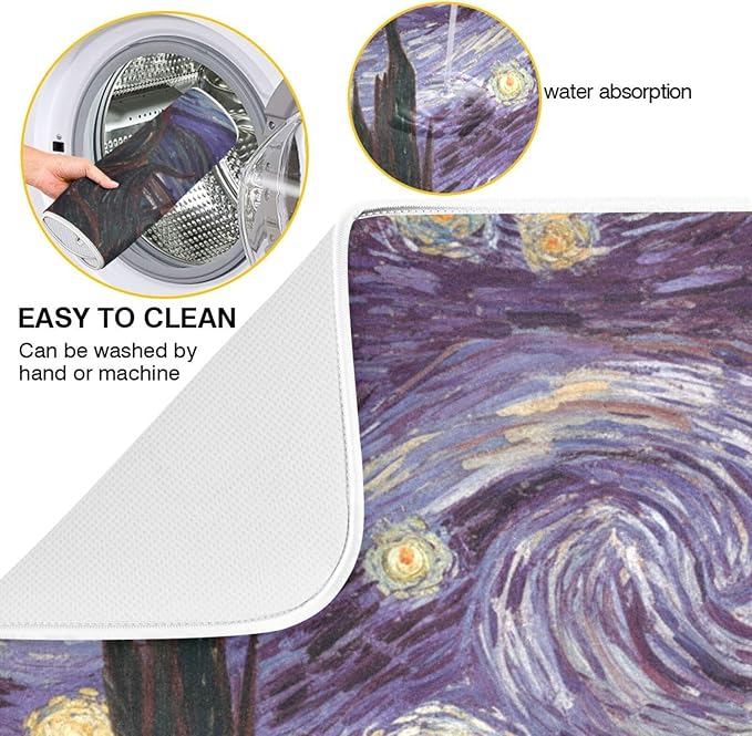 Absorbent Dish Drying Mat The Starry Night Kitchen Counter Mat Absorbent Microfiber Dry Mats for Dishes Large 24 x 18 Inches