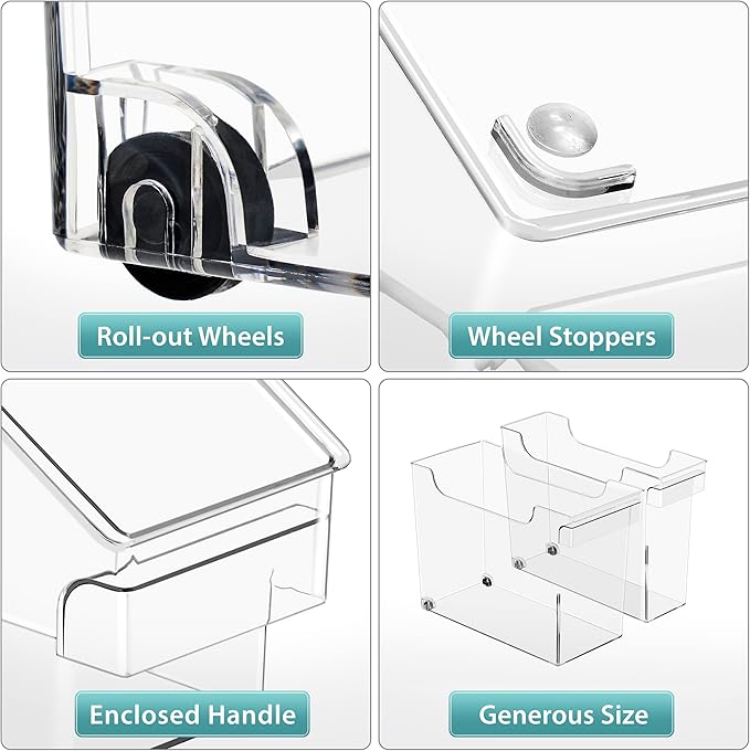 Sorbus Roll Out Bottle Organization Bins - 2 Sizes Pantry Under Sink Organizer with Wheels & Handles - Clear Plastic Organizing Containers for Cleaning Supplies - Kitchen Cabinet Laundry Room Storage-NeatNest