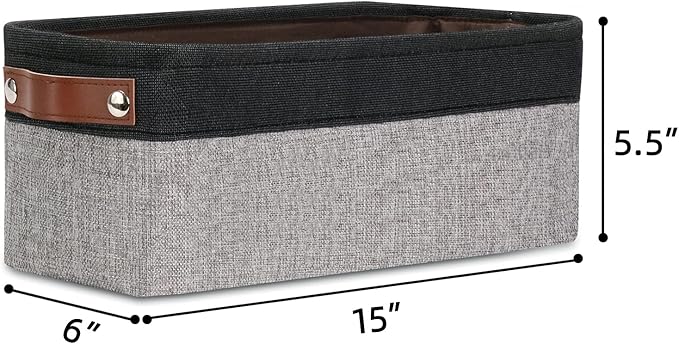 DULLEMELO Fabric Bathroom Storage Bin with Leather Handles, Narrow Organizer for Towels, Toilet Paper Rolls, Storage Basket for Back of Toilet, Vanities, Shelves & Cabinets (Black&Gray)-NeatNest