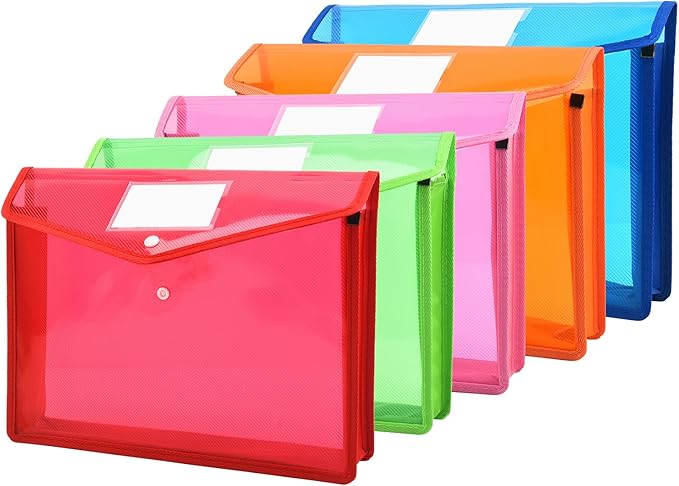Expanding File Folder Document Organizer with Snap Button, Waterproof Transparent Document Bag, 2.8" Expansion, Letter A4 Expandable File Folder for Home Office Organization,5 Pack