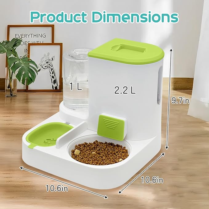 Fhiny Gravity Cat Feeder and Water Dispenser, 2 in 1 Automatic Pet Waterer Detachable Stainless Steel Food Bowls Set Pet Food Storage for Small Dog Puppy Cat Kitten Pet Easy Clean (Green)-NeatNest