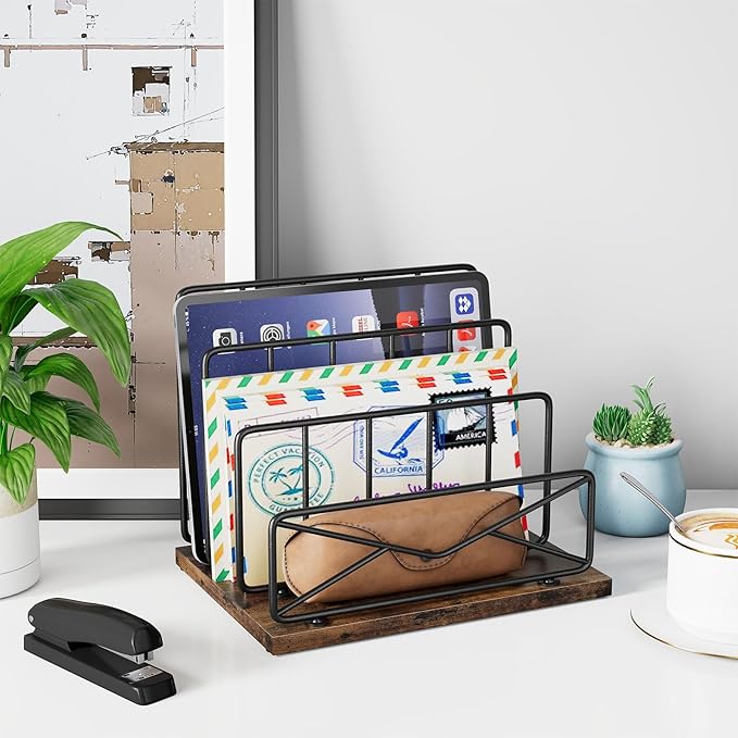 Desktop Mail Sorters Desk Mail Organizer-with 2 or 3 Slot Matte Black Metal Desktop Mail Sorter Metal Storage File Holder Letter Sorter Organizer for Home or Office Desktop (3 Slot)-NeatNest