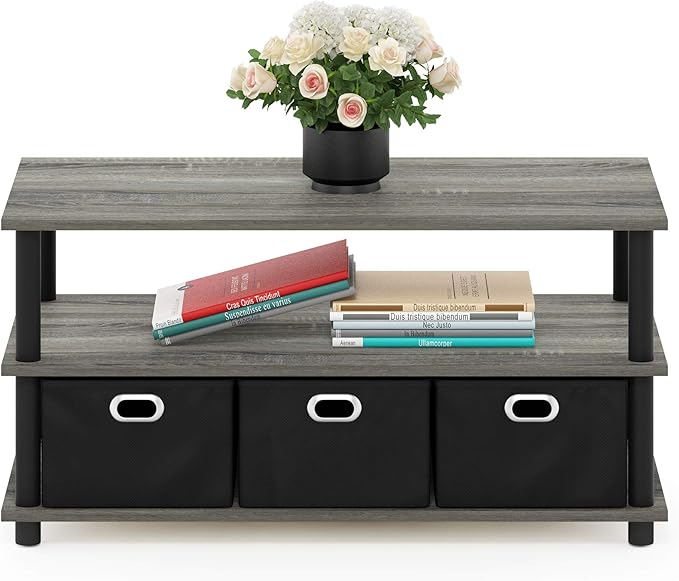 FURINNO Turn-N-Tube Coffee Table, 31.22D x 15.5W x 15.8H in, French Oak Grey/Black/Black-NeatNest