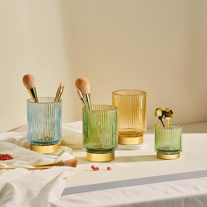 Makeup Brush Holder Organizer,Toothbrush Holders,Desk Pen Pencil Holder,Multifunctional Vintage Glass Brush Cup(L/Blue/A3-8-US)-NeatNest