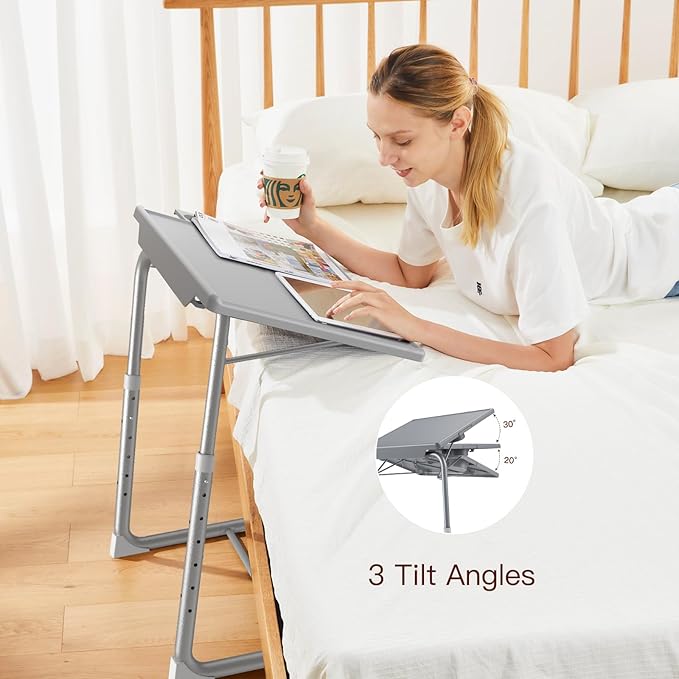 Adjustable TV Tray Table - TV Dinner Tray on Bed & Sofa, Comfortable Folding Table with 6 Height & 3 Tilt Angle Adjustments (Gray)-NeatNest