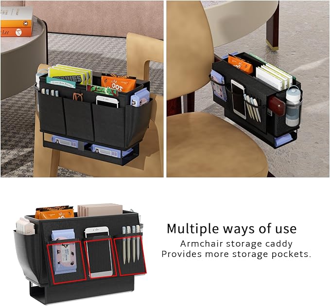 Bedside Caddy, Bed Organizer with 11 Pockets and Power Strip Holder,Versatile Bedside Storage Caddy for Home,Dorm,Bunk,Hospital,Crib Bed (Black)-NeatNest