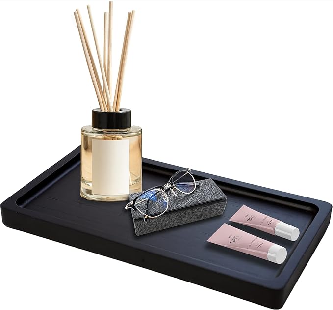 Bamboo Tray for Bathroom Countertop - 12” Matte Black Vanity Tray for Dresser Top, Black Bathroom Tray for Counter, Decorative Trays for Candles, Perfume Cologne Holder for Vanity-NeatNest