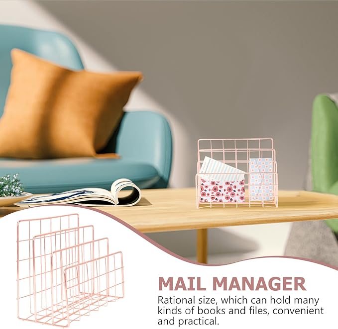 File Holder for Desk: Magazine Holder 3 Slots Desktop File Sorter Organizer for Office Desk Accessories Rose Gold